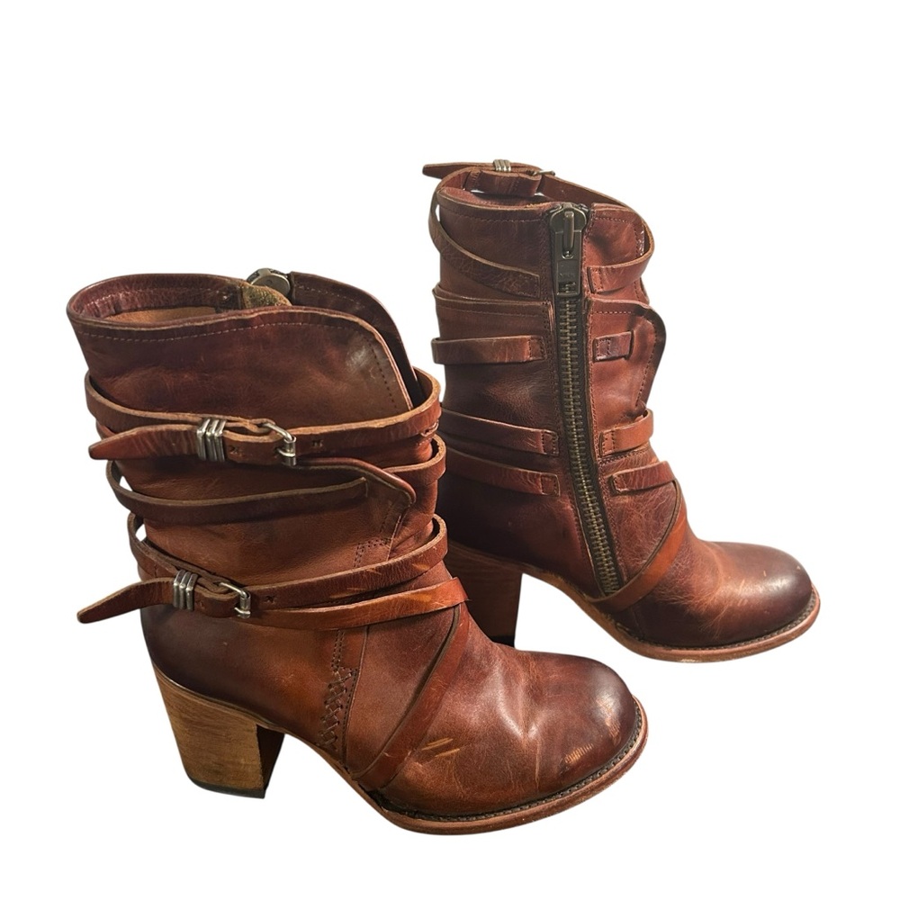 Freebird By Steven Baker Boots Womens Size 7 Leather Strappy Heeled Festival